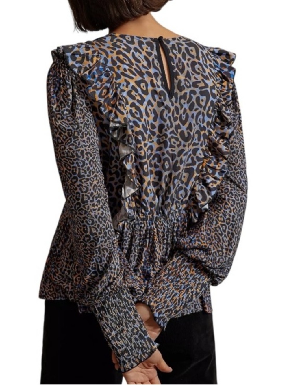 ANTHROPOLOGIE BL^NK LONDON Moira Boho Peplum Ruffled Leopard Print size M